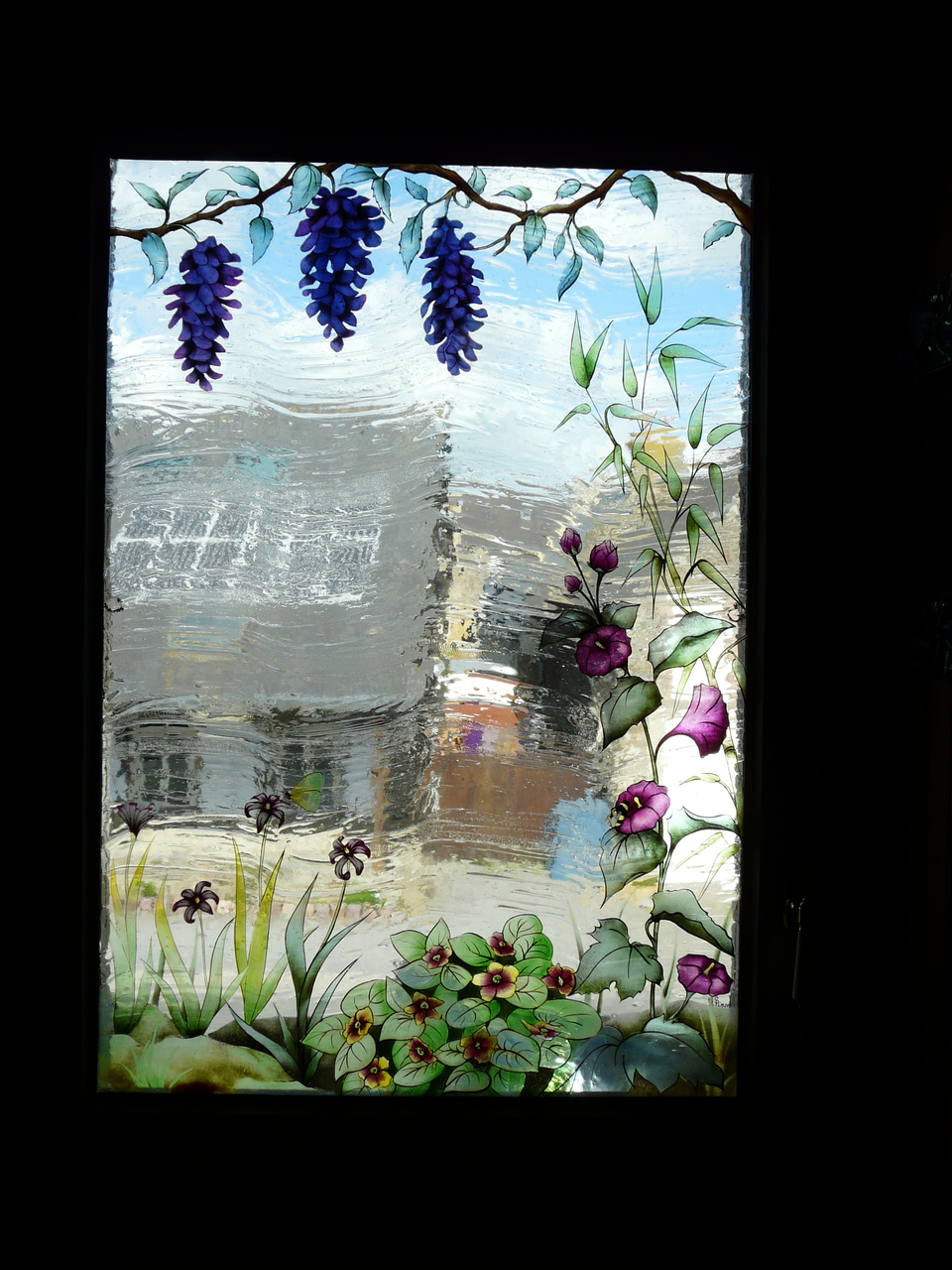 verre peint thème végétaux et fleurs